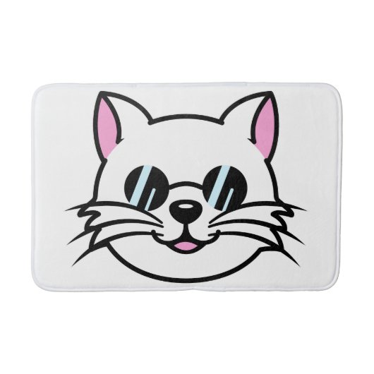 Witte kat draagt zwarte bril / zonnebril badmat (Voorkant)