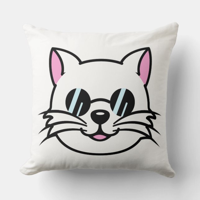 Witte kat draagt zwarte bril / zonnebril kussen (Voorkant)
