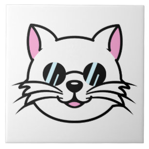 Witte kat draagt zwarte bril / zonnebril tegeltje