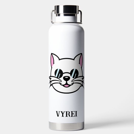 Witte kat draagt zwarte bril / zonnebril waterfles (Achterkant)