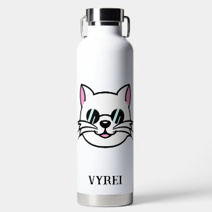 Witte kat draagt zwarte bril / zonnebril waterfles