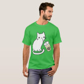 Witte kat drinkt Boba Melk thee jongen T-shirt (Voorkant volledig)