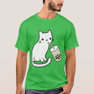 Witte kat drinkt Boba Melk thee jongen T-shirt