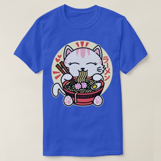 Witte kat Eating Ramen T-shirt (Design voorkant)