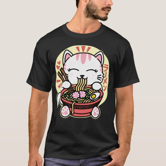Witte Kat Eet Ramen T-shirt (Voorkant)