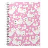 Witte Kat en bloem Patroon roze Notitieboek (Voorkant)