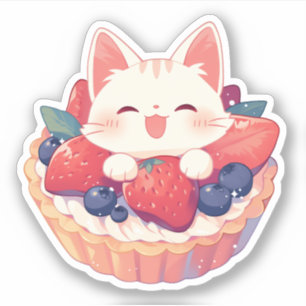 Witte kat en gemengde bessen tarten Sticker
