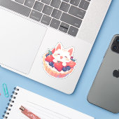 Witte kat en gemengde bessen tarten Sticker (Laptop met iPhone)