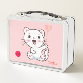 Witte kat- en hartballon voor licht roze (Achterkant)