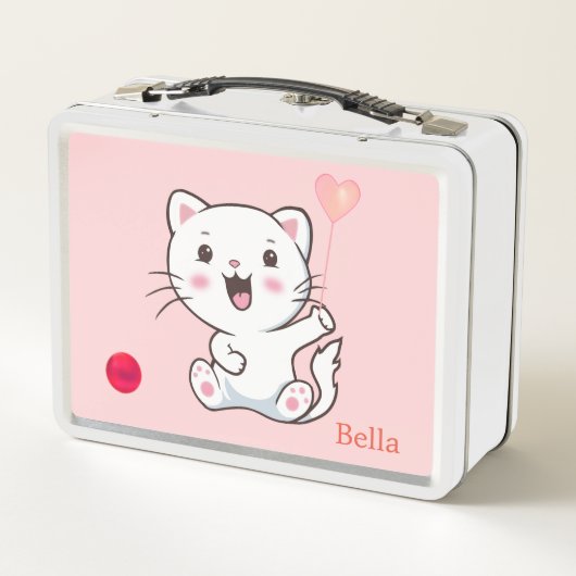 Witte kat- en hartballon voor licht roze (Achterkant)