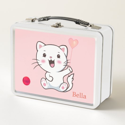 Witte kat- en hartballon voor licht roze (Voorkant)