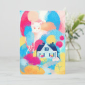 Witte kat en landhuis kaart (Staand voorkant)