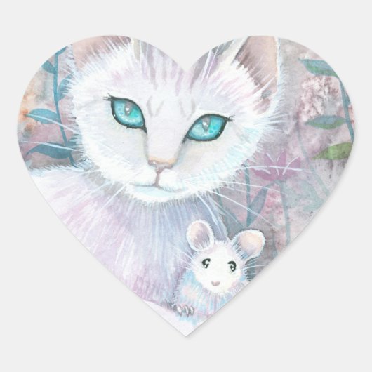 Witte Kat en Muis Hart Stickers (Voorkant)