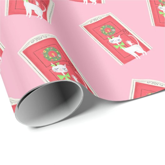 Witte kat en muis met kerstretro cadeaupapier (Rol Hoek)