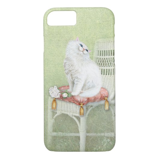 Witte kat en rozen op elegant stoelkussen Case-Mate iPhone case (Achterkant)