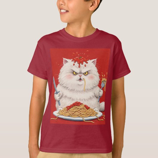 Witte kat en spaghetti door Natasha Us T-shirt (Voorkant)
