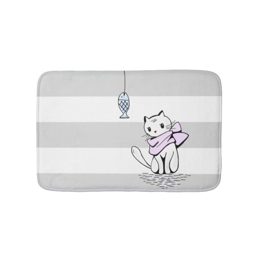 Witte kat en vis badmat (Voorkant)