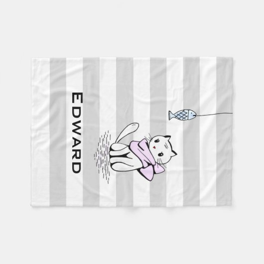 Witte kat en vis fleece deken (Voorkant (Horizontaal))