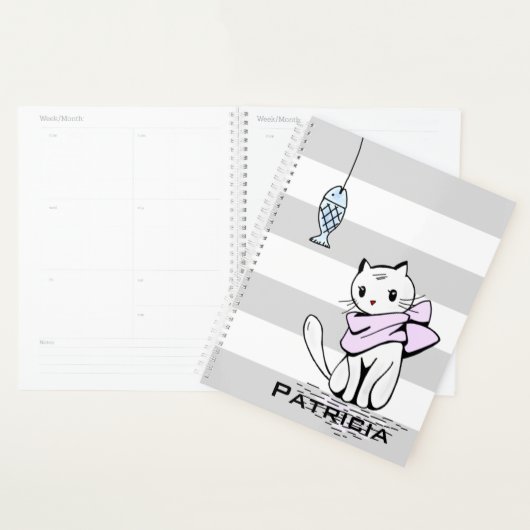 Witte kat en vis planner (Display)