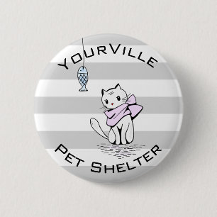 Witte kat en vis ronde button 5,7 cm