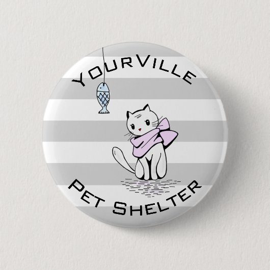 Witte kat en vis ronde button 5,7 cm (Voorkant)