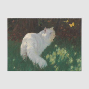 Witte kat en vlinders door Arthur Heyer Tissuepapier