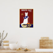 Witte kat en volle melk poster (Keuken)