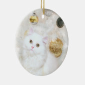 Witte kat en witte kerstboom keramisch ornament (Rechts)