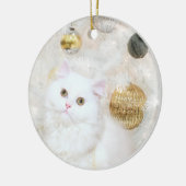 Witte kat en witte kerstboom keramisch ornament (Links)