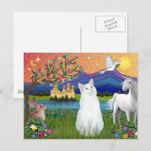 Witte kat - Fantasy Land Briefkaart (Voorkant / Achterkant)
