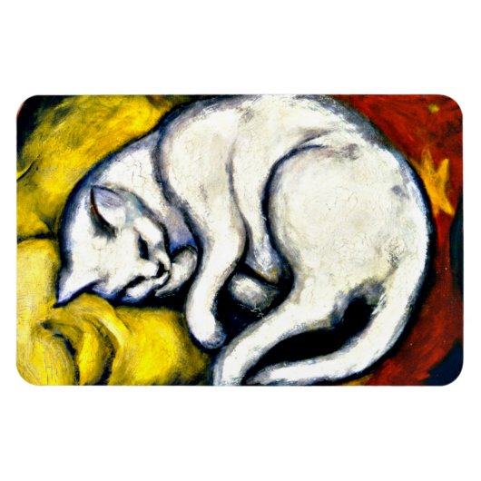 Witte kat, fijn kunstschilderij magneet (Horizontaal)
