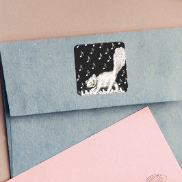 Witte kat fluffy Tail op pianokleien Vierkante Sticker