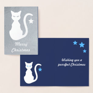 Witte Kat Folie Kerst Kaart