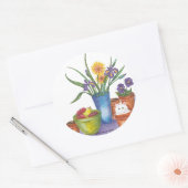 Witte Kat Fruit Flowers Waterverf "Liliana" Ronde Sticker (Envelop)