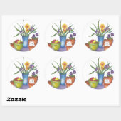 Witte Kat Fruit Flowers Waterverf "Liliana" Ronde Sticker (Vel)