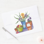 Witte Kat Fruit Flowers Waterverf "Liliana" Vierkante Sticker (Envelop)