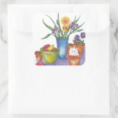 Witte Kat Fruit Flowers Waterverf "Liliana" Vierkante Sticker (Tas)