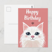 Witte kat gefeliciteerd met je verjaardag briefkaart (Voorkant / Achterkant)