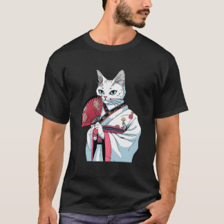 Witte Kat Geisha Grappig Huisdier Kimono T-shirt