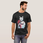 Witte Kat Geisha Grappig Huisdier Kimono T-shirt (Voorkant volledig)