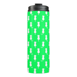 Witte kat geïsoleerd op Aqua Green Polka Dot Patte Thermosbeker