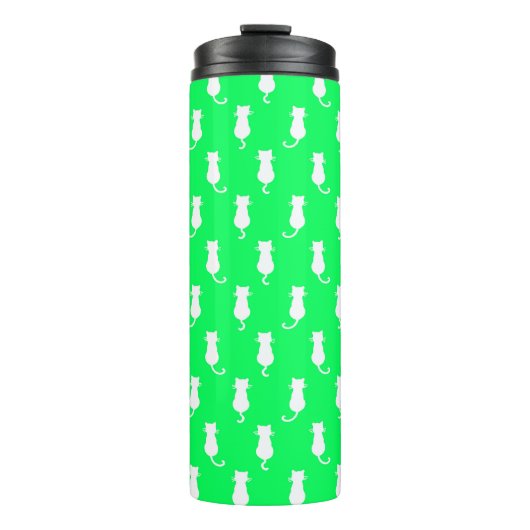 Witte kat geïsoleerd op Aqua Green Polka Dot Patte Thermosbeker (Voorkant)