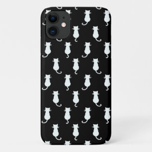 Witte kat geïsoleerd op zwart stippenpatroon Case-Mate iPhone case