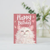 Witte Kat Gelukkige Verjaardag Briefkaart (Staand voorkant)