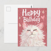 Witte Kat Gelukkige Verjaardag Briefkaart (Voorkant / Achterkant)