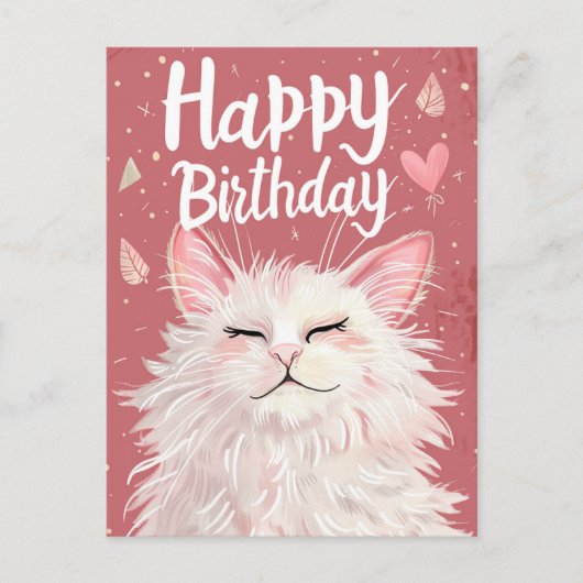 Witte Kat Gelukkige Verjaardag Briefkaart (Voorkant)