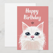 Witte kat gelukkige verjaardag feestdagenkaart (Voorkant / Achterkant)