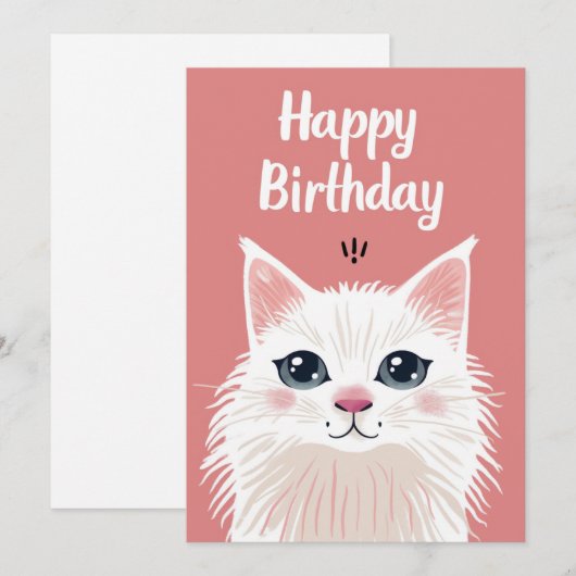 Witte kat gelukkige verjaardag feestdagenkaart (Voorkant / Achterkant)