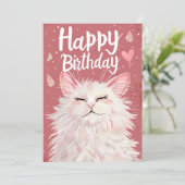 Witte Kat Gelukkige Verjaardag Feestdagenkaart (Staand voorkant)
