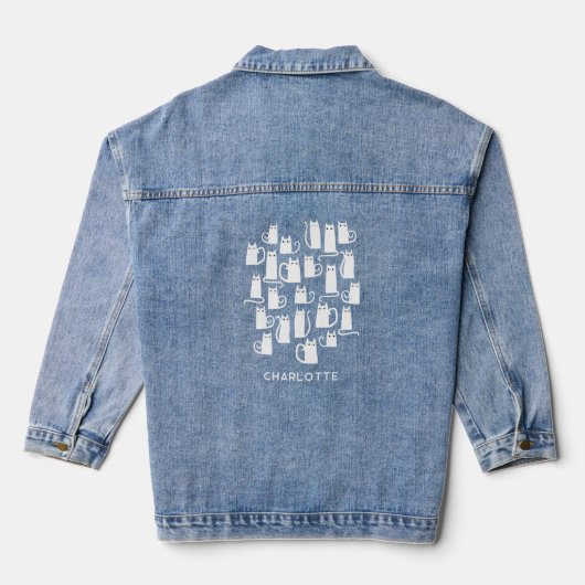 Witte kat gepersonaliseerd denim jacket (Achterkant)